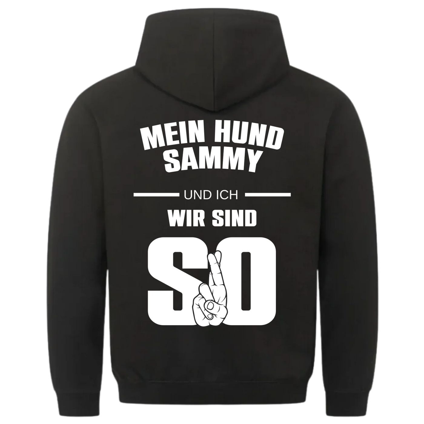 Mein Hund und ich wir sind so - Personalisierbarer Unisex Hoodie Rückendruck