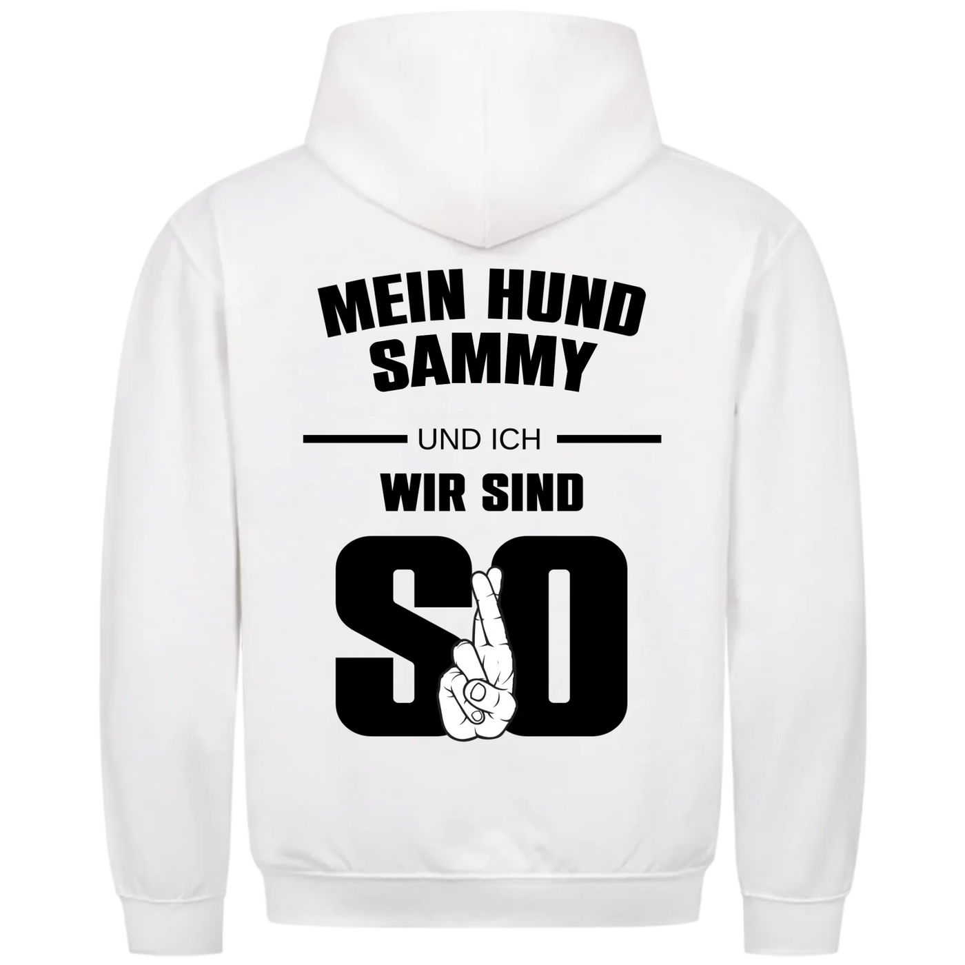 Mein Hund und ich wir sind so - Personalisierbarer Unisex Hoodie Rückendruck
