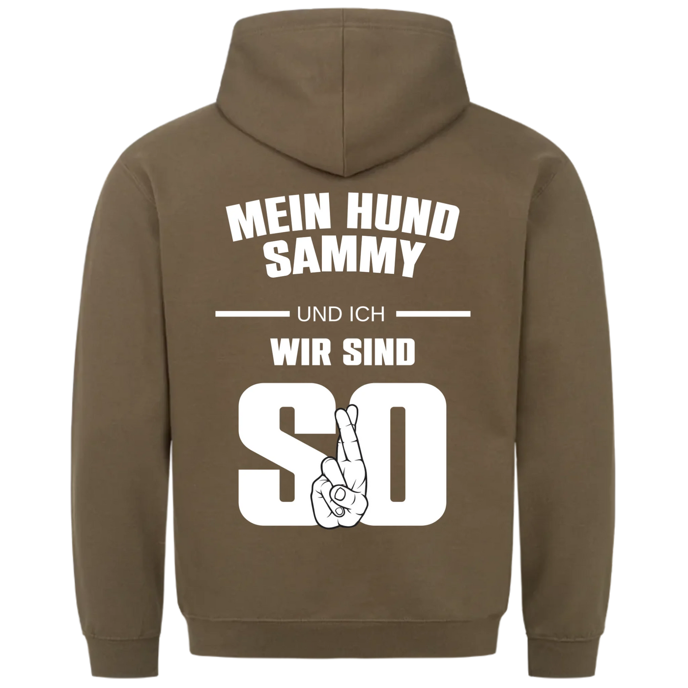 Mein Hund und ich wir sind so - Personalisierbarer Unisex Hoodie Rückendruck
