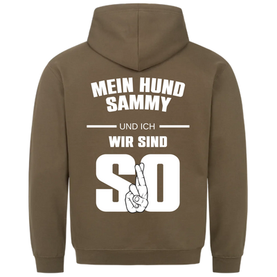 Mein Hund und ich wir sind so - Personalisierbarer Unisex Hoodie Rückendruck