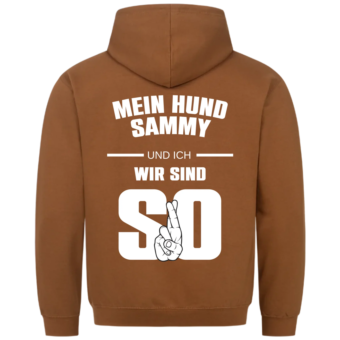 Mein Hund und ich wir sind so - Personalisierbarer Unisex Hoodie Rückendruck