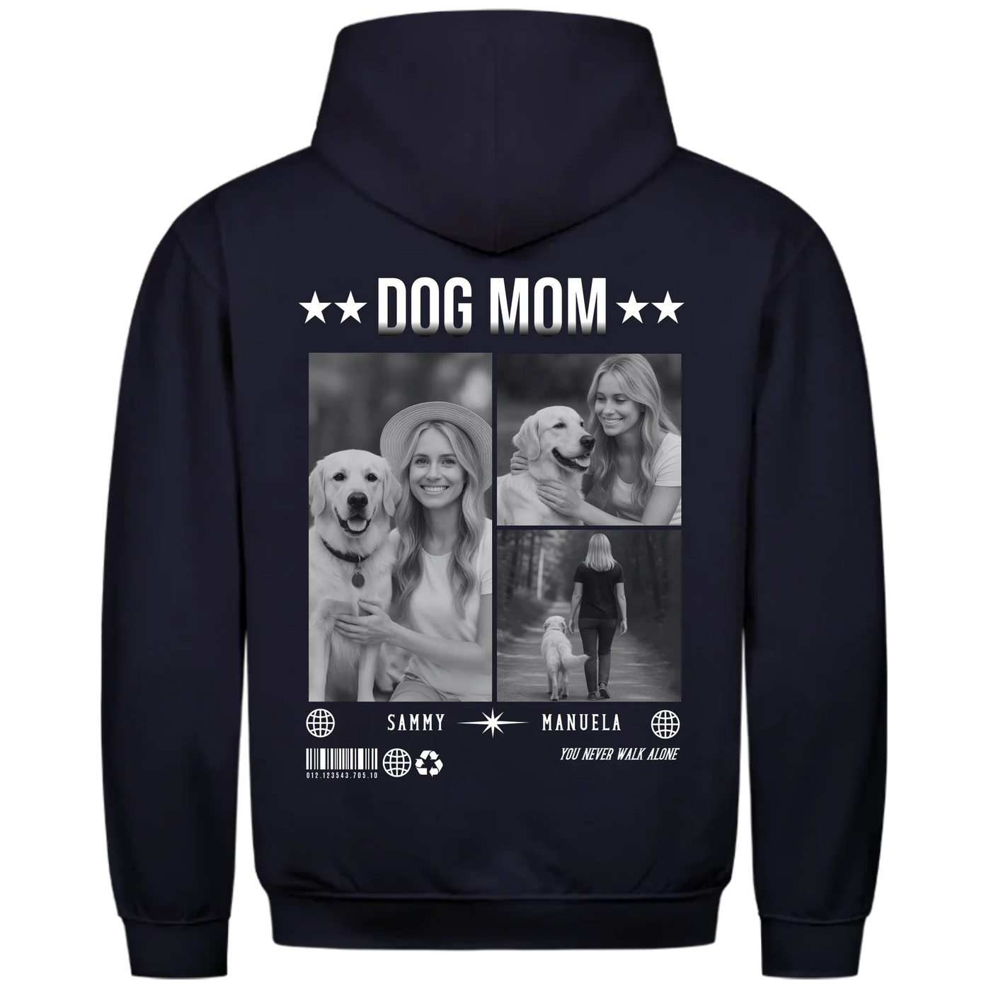 DOG MOM Fotocollage - Personalisierbarer Hoodie Unisex Rückendruck