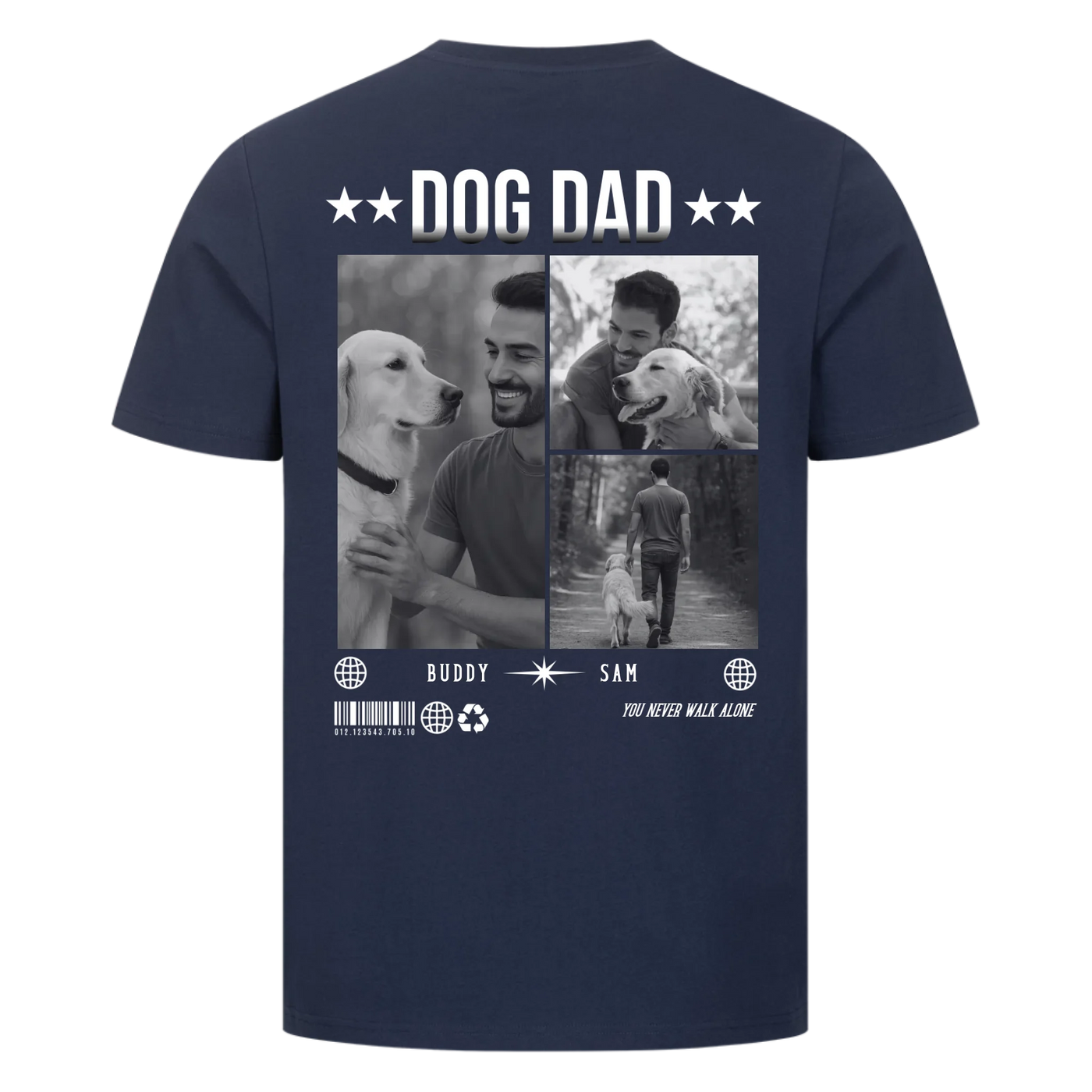 DOG DAD Photo Collage – Personalized Premium T-Shirt with Backprint