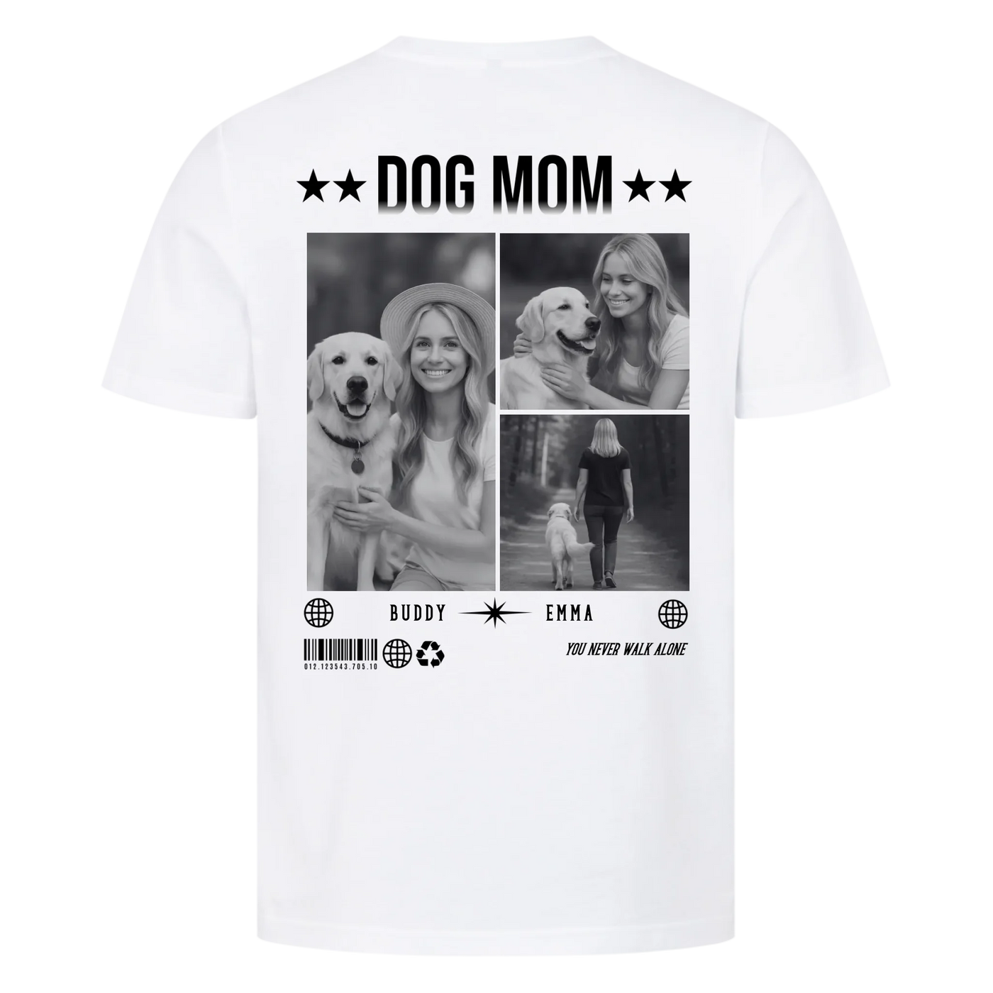 DOG MOM Photo Collage – Personalized Premium T-Shirt with Backprint