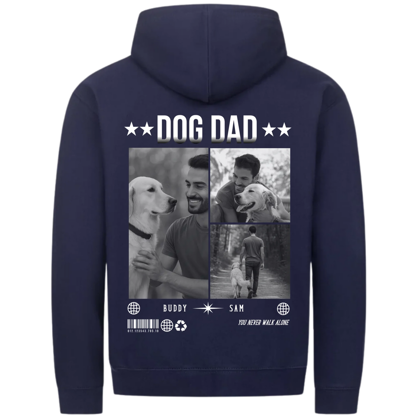 DOG DAD Photo Collage – Personalized Premium Zipper Hoodie with Custom Backprint