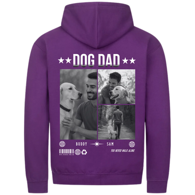 DOG DAD Photo Collage – Personalized Premium Zipper Hoodie with Custom Backprint