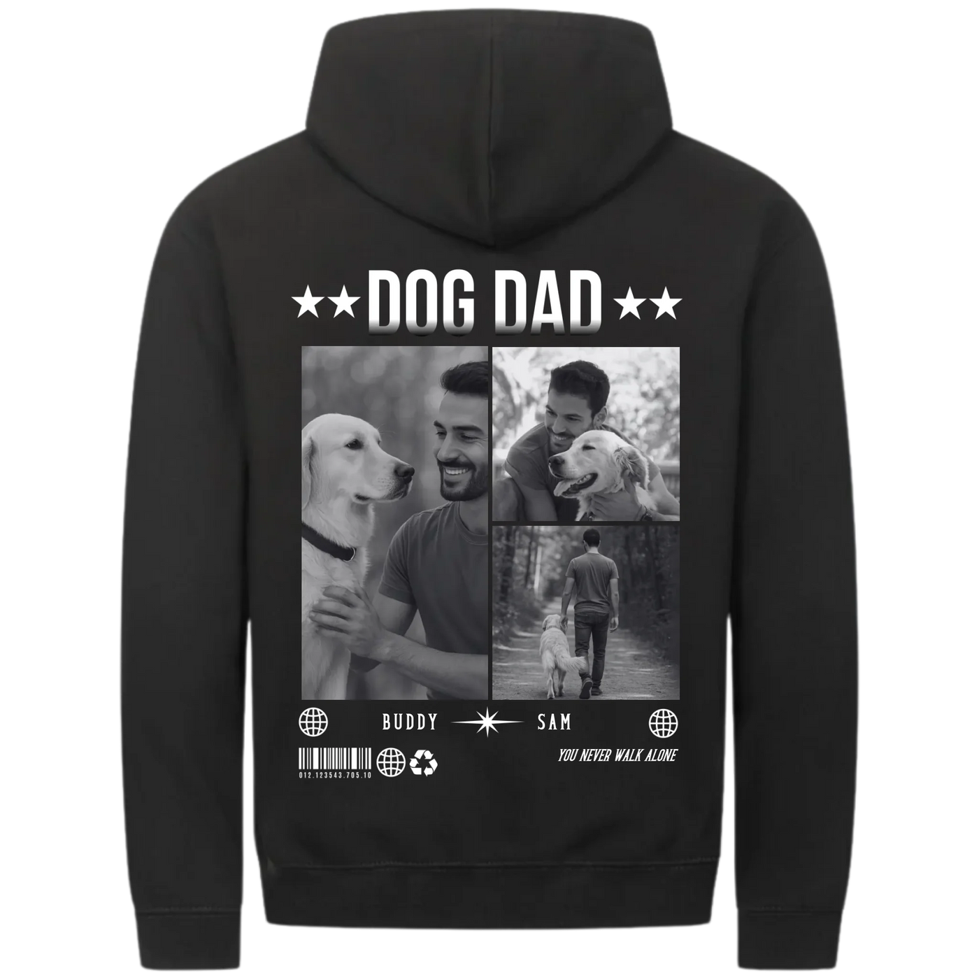 DOG DAD Photo Collage – Personalized Premium Zipper Hoodie with Custom Backprint