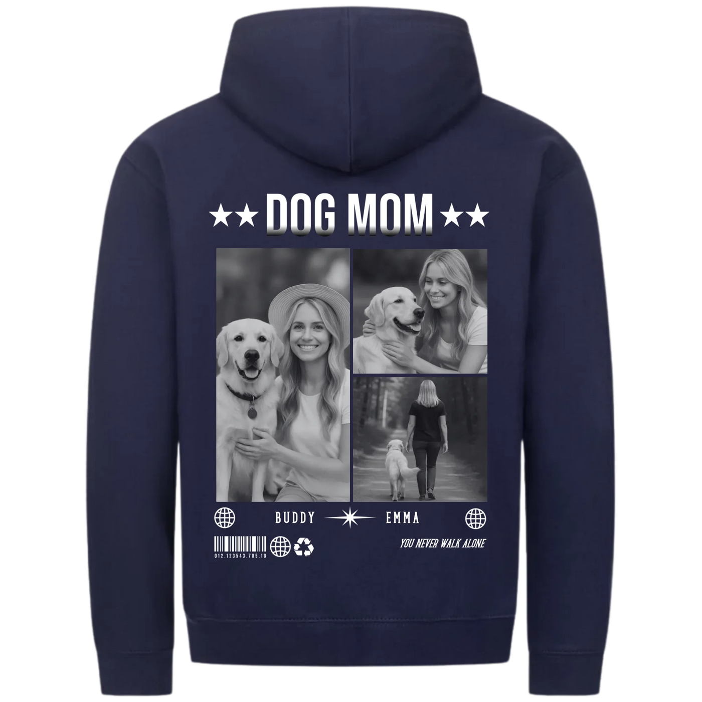 DOG MOM Photo Collage – Personalized Premium Zipper Hoodie with Custom Backprint