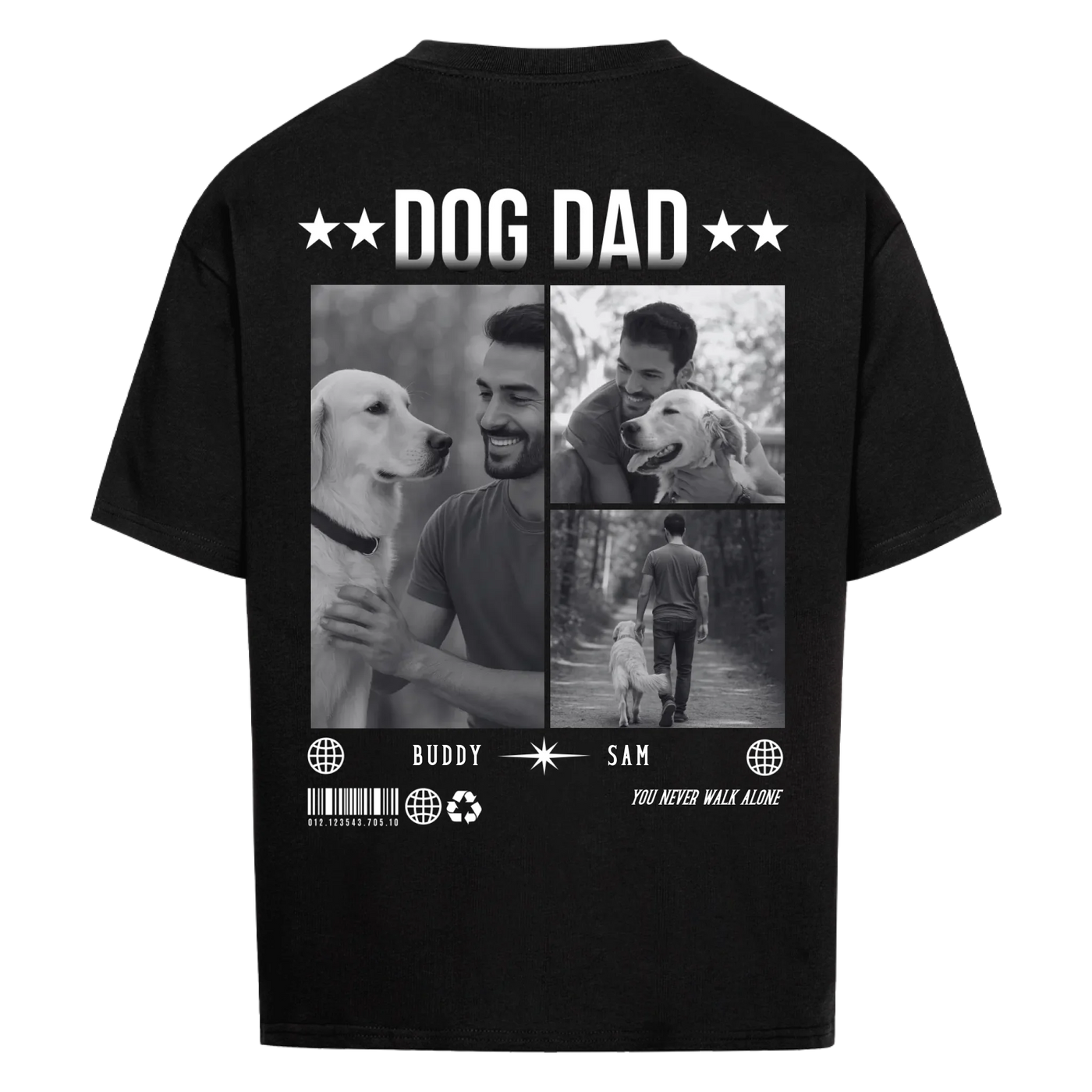 Dog Dad Photo Collage – Personalized Oversized Shirt with Custom Backprint